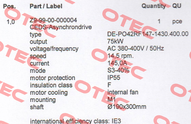 Type DE-PO42RF147-1430.400.00  Ceds Duradrive