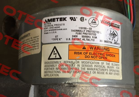 119155-03 obsolete/replacement 119155-06  Ametek Windjammer