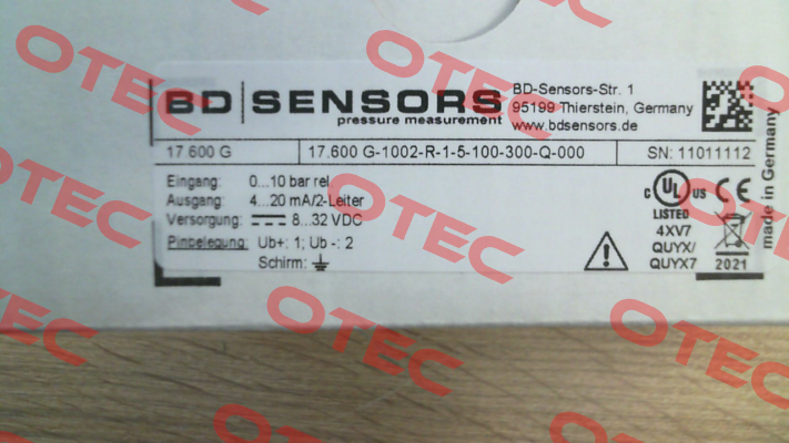17.600G-1002-R-1-5-100-300-Q-000 Bd Sensors