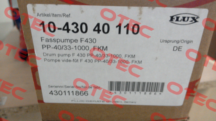 P/N: 10-458 40 610, Type: F430 PP-40/33-1000, FKM Flux (Sondermann)