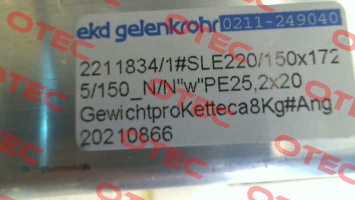 SLE 220 /150 x 1725 / 150-N/N "w" Ekd Gelenkrohr